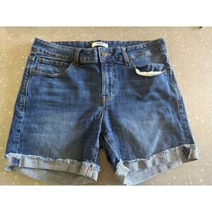 Kensie Jeans Dark Wash Cuffed Denim Shorts Women’s Size 6/28 Mid Rise Stretch